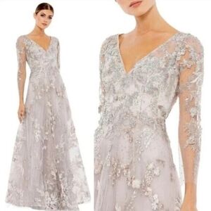 Mac Duggal Size 8 New Gown 3/4 Illusion Sleeve Vintage Lilac